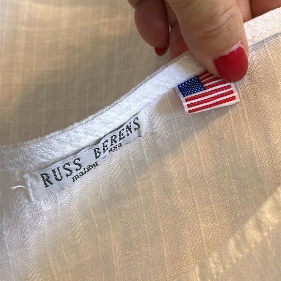 Vintage Russ Behrens white linen short sleeve short sleeve blouse - Picture 8 of 10